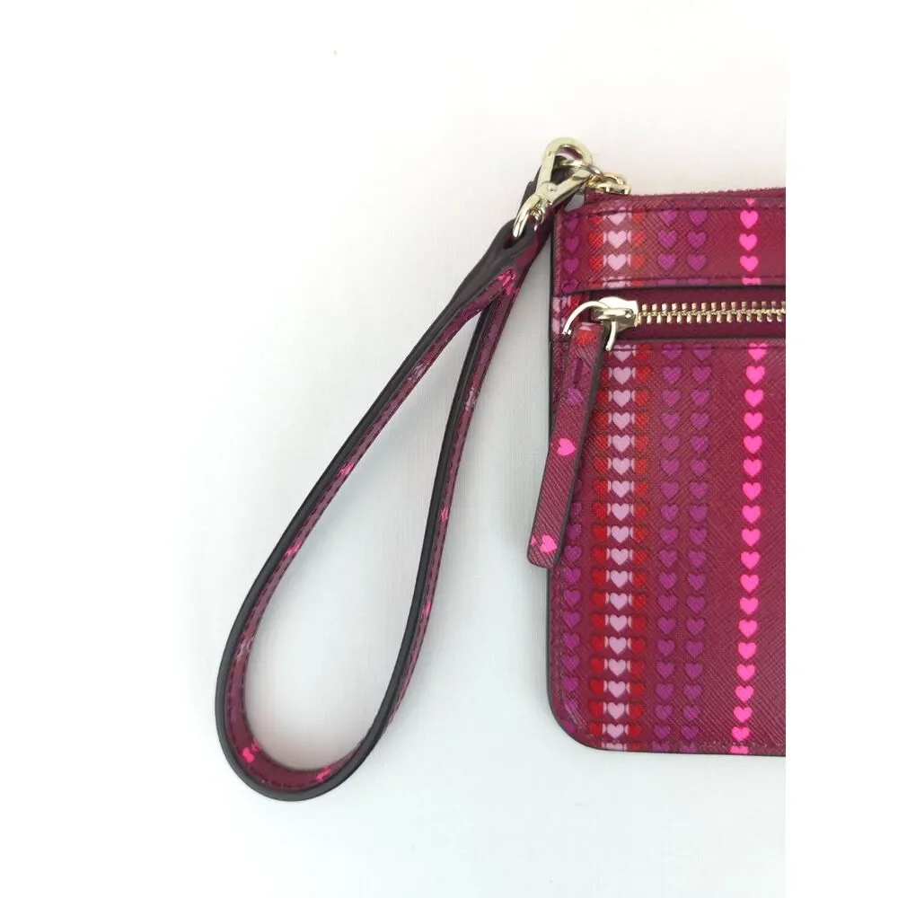 Kate Spade‎ New York Wristlet Tini Shore Street Heart Stripes Red Pink Cranberry